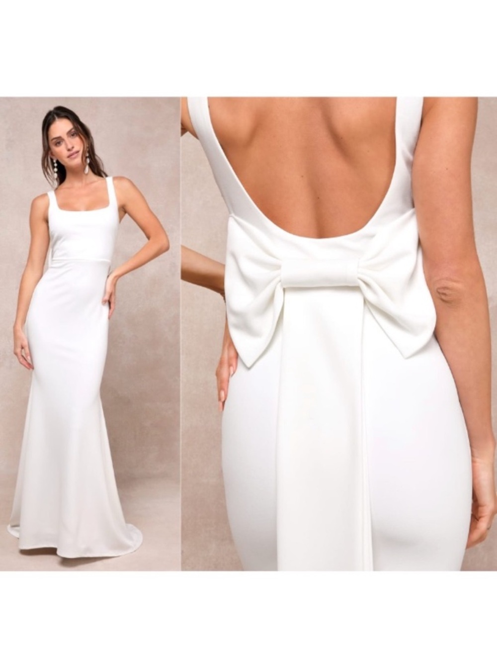 Lulus Loving Fate White Bow Square Neck Backless Maxi Long Dress, Size S, NWOT - Picture 2 of 14